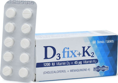 Uni-Pharma D3 Fix + K2 Βιταμίνη για Ανοσοποιητικό 1200iu 45mg 60 ταμπλέτες - Image 1