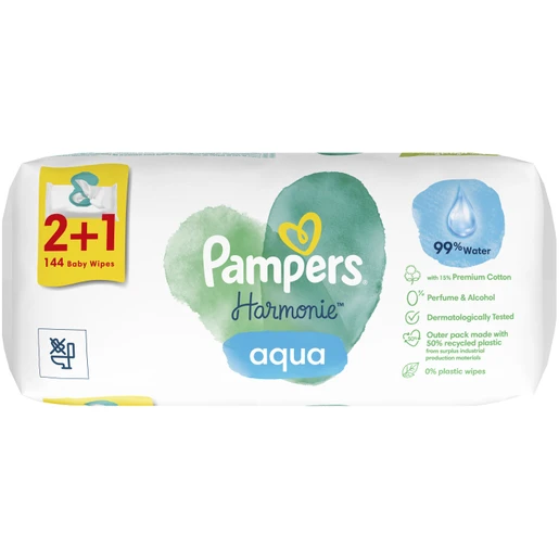 πανακια Pampers Promo Harmonie Aqua Baby Wipes 144 Τεμάχια (3x48 Τεμάχια) - Image 1