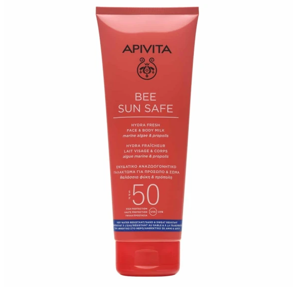 f2b059204f7fdade03ee9dfd33bc6d99.jpg Apivita Bee Sun Safe Hydra Fresh Face & Body Milk SPF50 200ml - Image 1