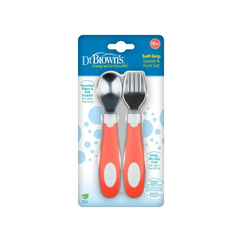 8f16be1a344cbf09994fbc8cf5e8a969.jpg Dr Browns Κουταλάκι & Πιρουνάκι Παιδικό Κόκκινο 12m+ 2 Τεμάχια - Image 1