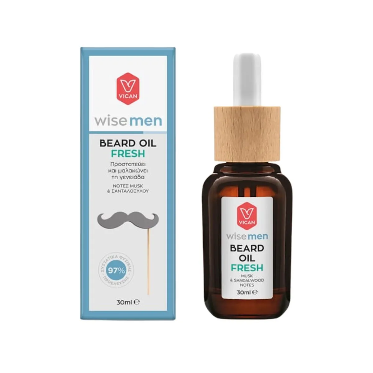 5204559515526 VICAN Wise Men Beard Oil Fresh Λάδι Περιποίησης για Γένια 30ml - Image 1