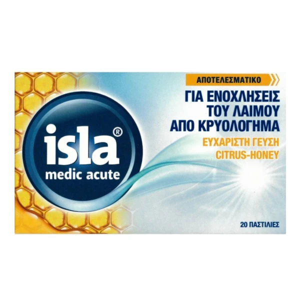 8a4d46695615b6cad132b6bb83300161.png Isla Medic Acute Citrus Honey 20 παστίλιες - Image 1