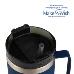 Θερμός ποτήρι ανοξείδωτο με πλαστικό καλαμάκι "We Care" μπλε σκούρο 900ml - Image 3